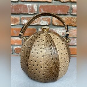 NEW Round Faux Animal Hide Purse wit Accents Very Unique